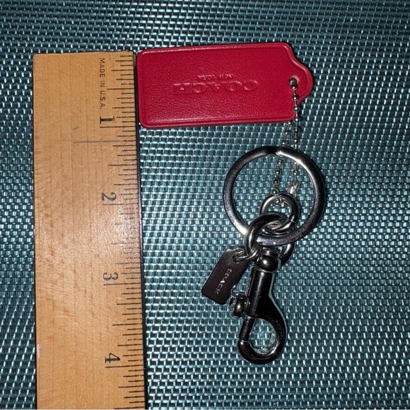 Coach Silver Toned Split Key Ring and Dog Leash Clip with Red Leather Hang Tag - Picture 13 of 16